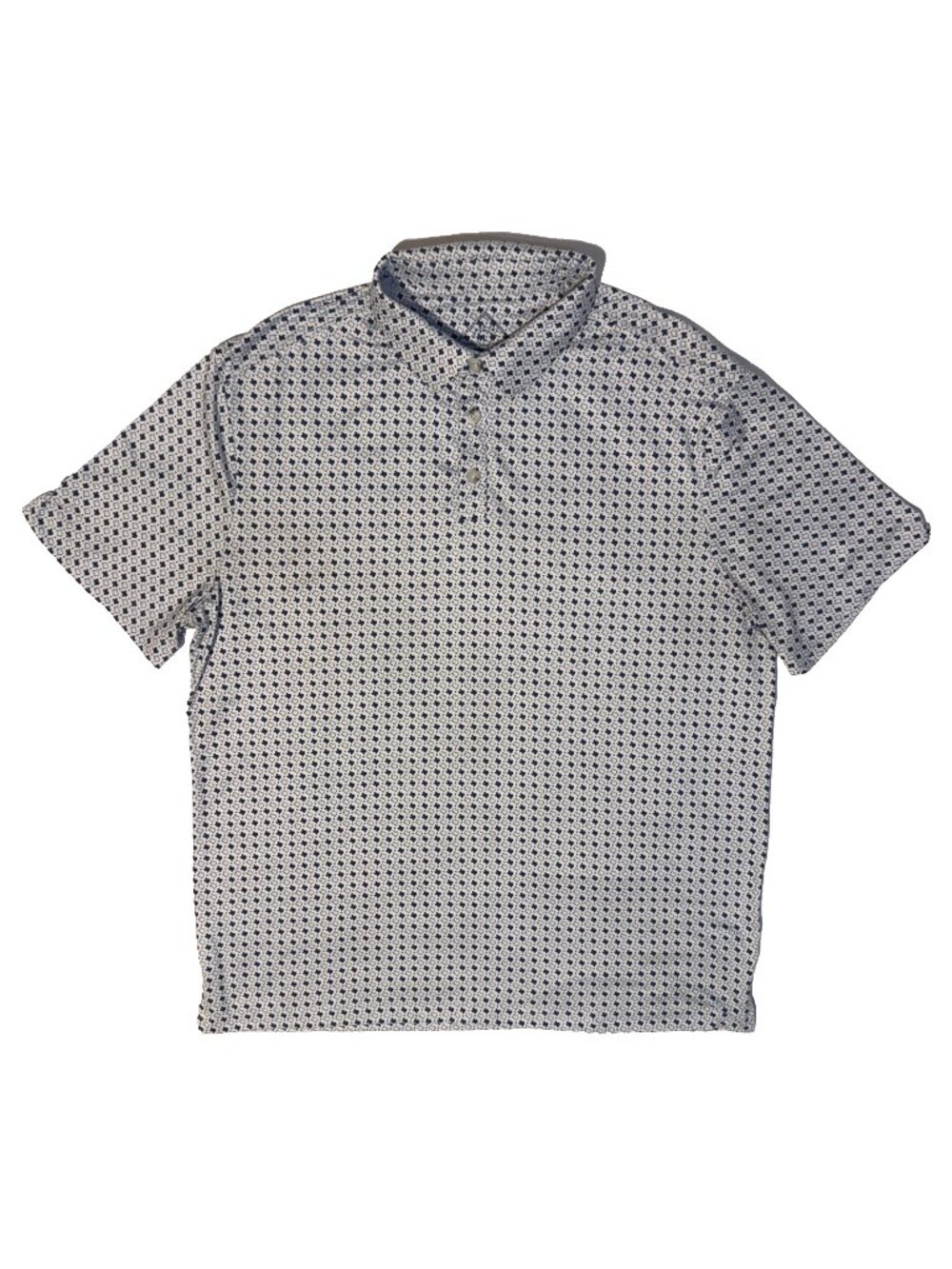 Burlebo Texas Polo Men’s M Navy AOP Geometric Performance Stretch Short Sleeve